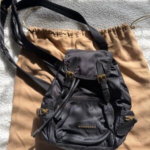 Burberry Charcoal Nylon Backpack with Gold Accents